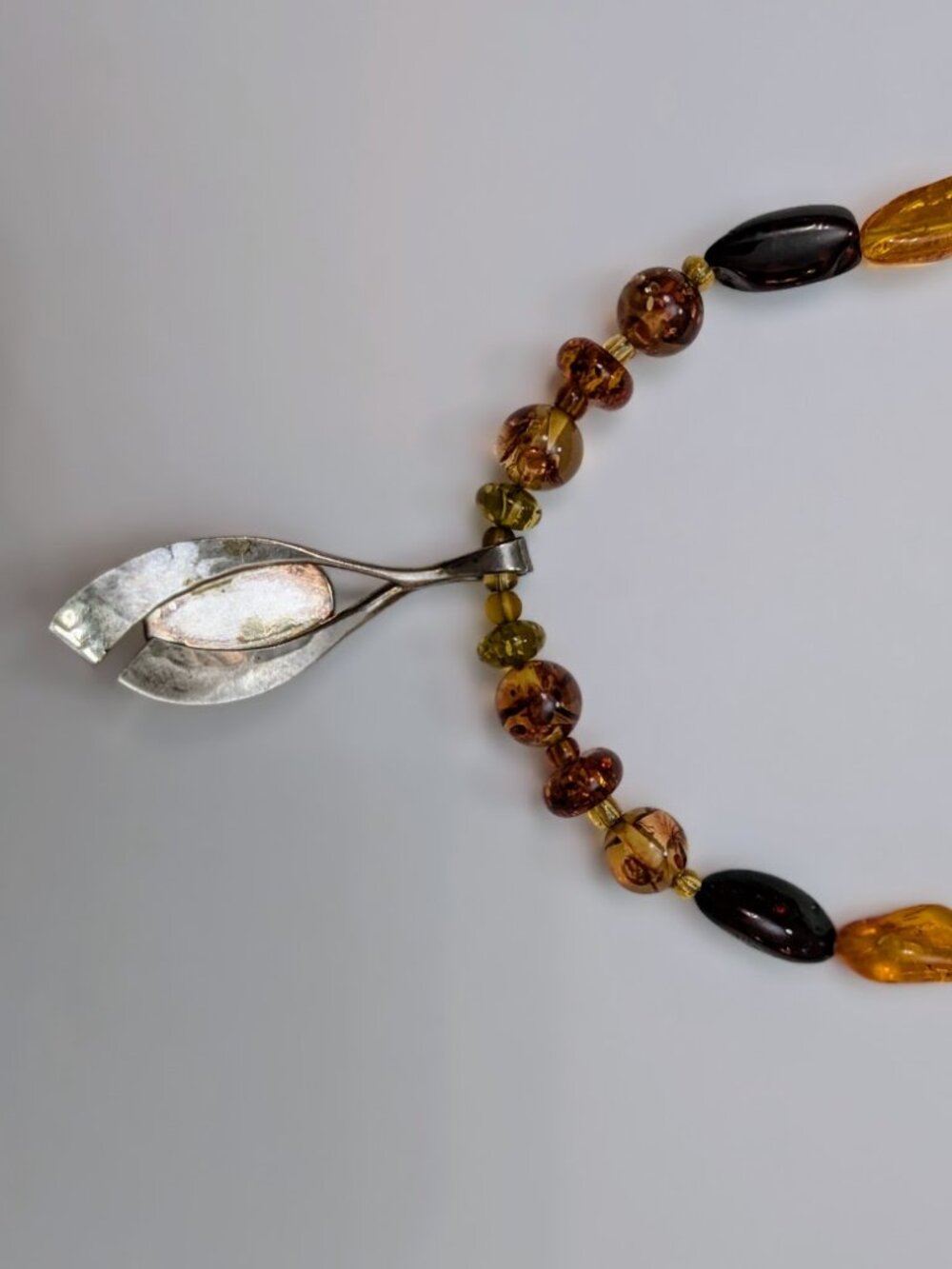 Vintage Baltic Amber Beaded Necklace Sterling Silver Amber Pendant - Picture 4 of 6